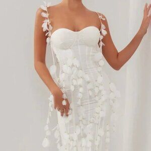 Heiress White Corset Petal Linen Maxi Dress